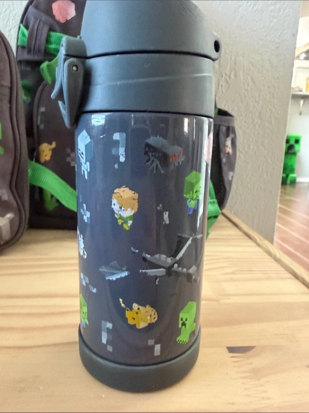 Minecraft Pottery Barn kids Gray & Green Backpack Set with Lunch Bag and Bottle
